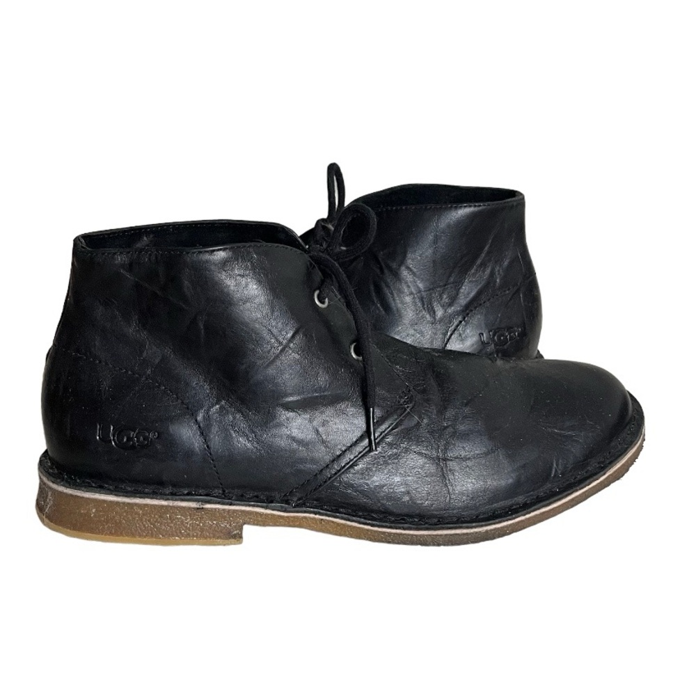 UGG Black Leather Boots Leighton Chukka Round Toe Lace Up Shoes Mens Size 10.5